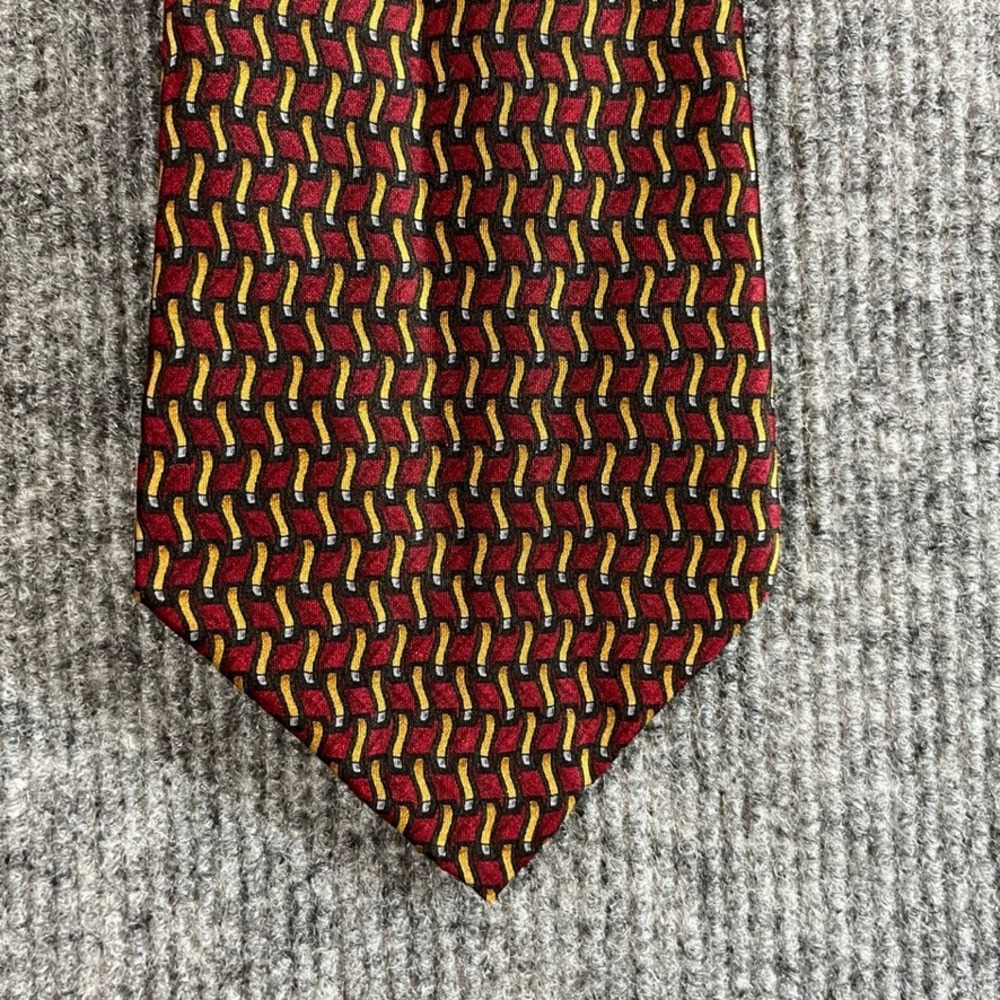 Cocktail Colors Mens Silk Necktie Red Gold Geometric Pattern Hand Made Classic